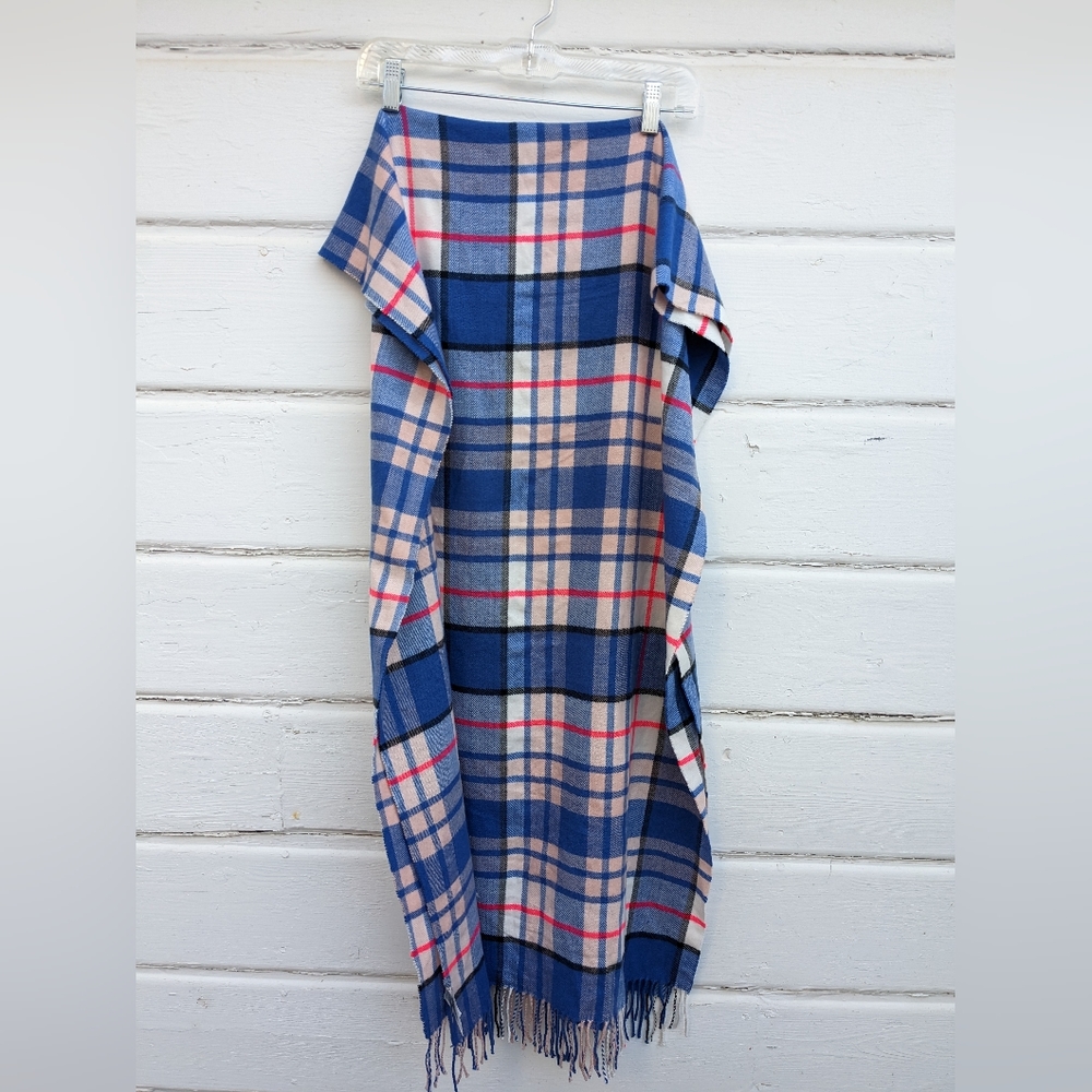 Gap Wide Wrap Scarf Blue Tan Coral 25" wide
